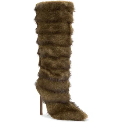 Azalea Wang Conrad Faux Fur Stiletto Boot In Brown