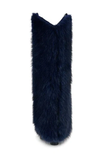 Azalea Wang Friata Faux Fur Western Boot In Blue