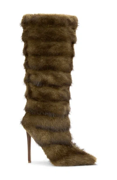 Azalea Wang Conrad Faux Fur Stiletto Boot In Brown