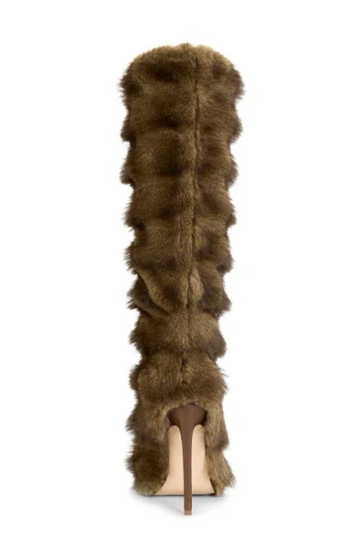 Azalea Wang Conrad Faux Fur Stiletto Boot In Brown