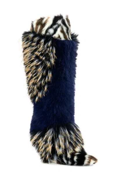 Azalea Wang Upendo Mixed Faux Fur Stiletton Boot In Blue