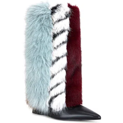Azalea Wang Briash Mixed Faux Fur Bootie In Multi