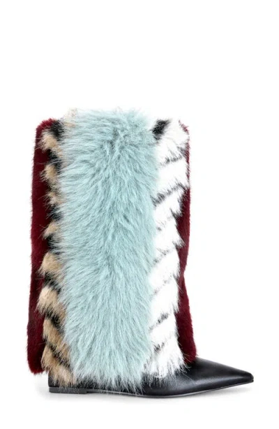 Azalea Wang Briash Mixed Faux Fur Bootie In Multi