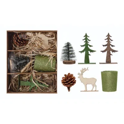 Storied Home Candle Garden Kit With Bottle Brush Tree, Tealight, Pinecone And Wood Figures, Boxed Se In Multi