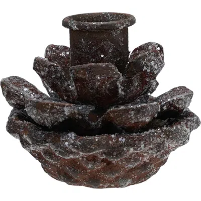 Storied Home Metal Pinecone Taper Holder In Brown