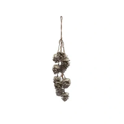 Storied Home Hanging Plastic Pinecone Bunch With Glitter, Champagne Finish In Silver