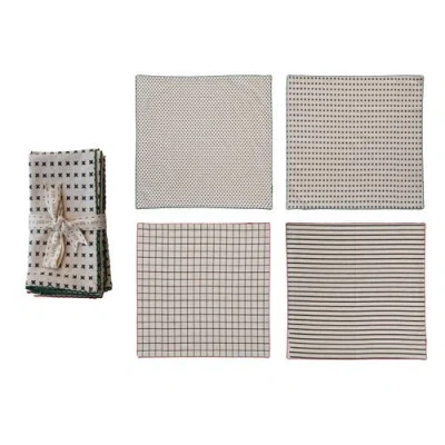 Storied Home Cotton Printed Napkins With Pattern And Stitched Edge, Multicolor, Set Of 4 In White