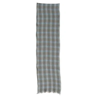 Storied Home Woven Cotton Double Cloth Table Runner With Frayed Edges, Multicolor Plaid In Blue