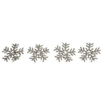 Storied Home 4-piece Metal And Glass Beaded Snowflake Napkin Rings, Silver Finish In Silver