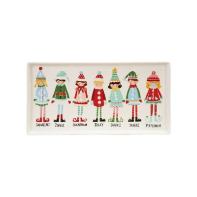 Storied Home Stoneware Platter With Santa's Elves Print, Multicolor In Multi