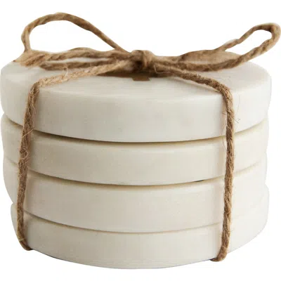 Storied Home Round Marble Coasters With Brass Tree Inlay, White, Set Of 4 In White