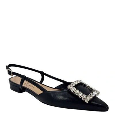 Madison Maison Leather Lavanda Sling Back Flat In Black