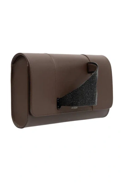 Perrin Paris L'eiffel Swarovski Strass Clutch In Brown