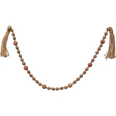 Storied Home Paulownia Wood Bead Garland With Jingle Bells And Jute Tassels, Multicolor In Brown