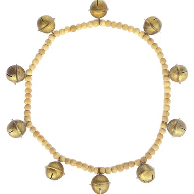 Storied Home Wood Bead And Metal Bell Garland, Natural And Antique Gold Finish In Gold