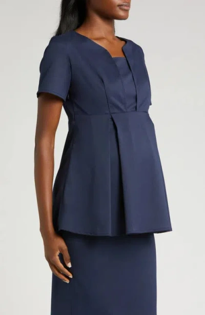 Marion Short Sleeve Empire Waist Maternity & Nursing Suit Top In Blue