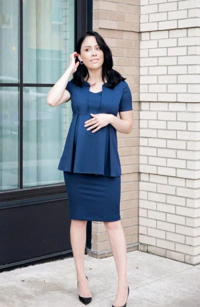 Marion Short Sleeve Empire Waist Maternity & Nursing Suit Top In Blue