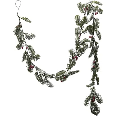 Storied Home Faux Spruce Garland With Red Berries, Ice Finish In Green