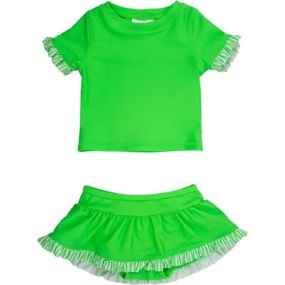 Rufflebutts Toddler Girls Short Sleeve Ruffle Upf50+ Rash Guard Skirted 2-piece In Green