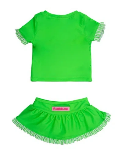Rufflebutts Toddler Girls Short Sleeve Ruffle Upf50+ Rash Guard Skirted 2-piece In Green
