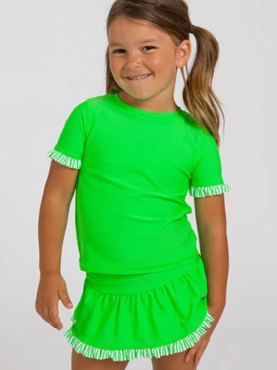 Rufflebutts Toddler Girls Short Sleeve Ruffle Upf50+ Rash Guard Skirted 2-piece In Green