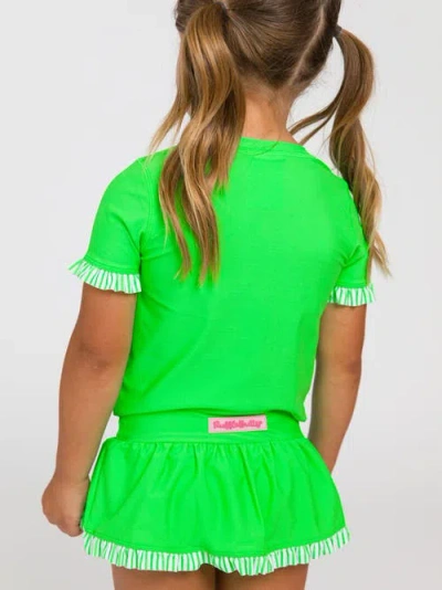 Rufflebutts Baby Girls Short Sleeve Ruffle Upf50+ Rash Guard Skirted 2-piece In Green