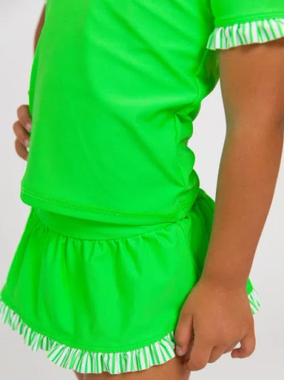 Rufflebutts Baby Girls Short Sleeve Ruffle Upf50+ Rash Guard Skirted 2-piece In Green