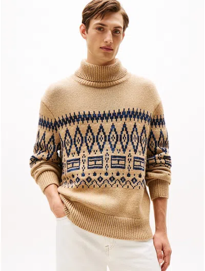 Tommy Hilfiger Patterned Roll-neck Sweater In Brown