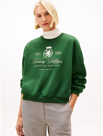 Tommy Hilfiger Embroidered Script Crest Logo Sweatshirt In Green