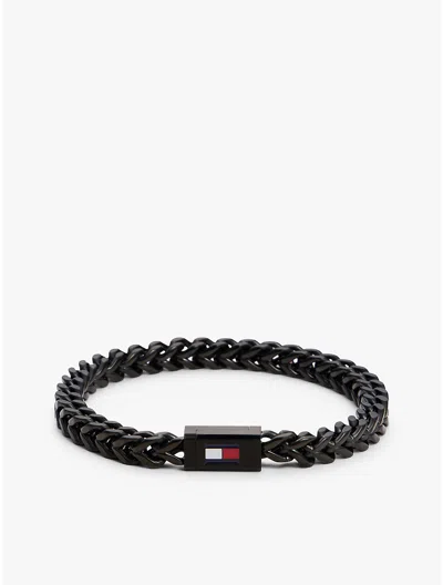 Tommy Hilfiger Braided Chain Link Bracelet In Black