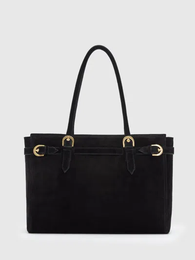 Reformation Beatrice Suede Tote In Black