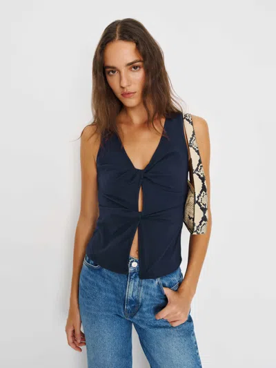 Reformation Tefi Twist Cutout Stretch Organic Cotton Tank In Blue