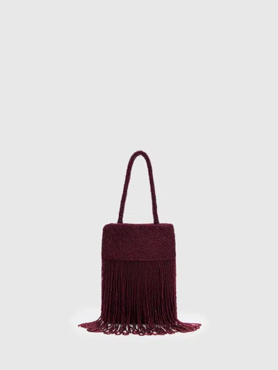 Reformation Valentina Mini Beaded Satin Shoulder Bag In Burgundy