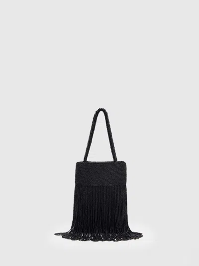 Reformation Valentina Mini Beaded Satin Shoulder Bag In Black