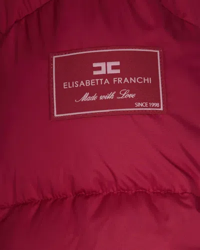 Elisabetta Franchi Cropped Red Quilted Puffer Jacket With High Collar In Burgundy