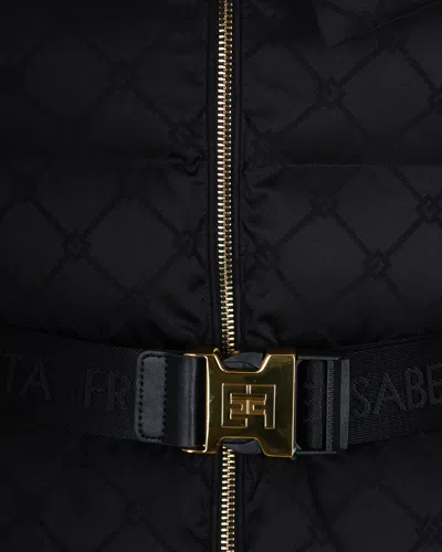 Elisabetta Franchi Quilted Coat With Belt And High Collar In Black