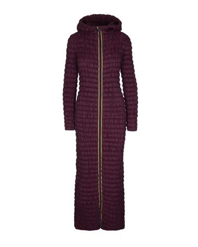 K-way R&d Tech-padded Long Coat With Contrasting Full-zip Closure In Red