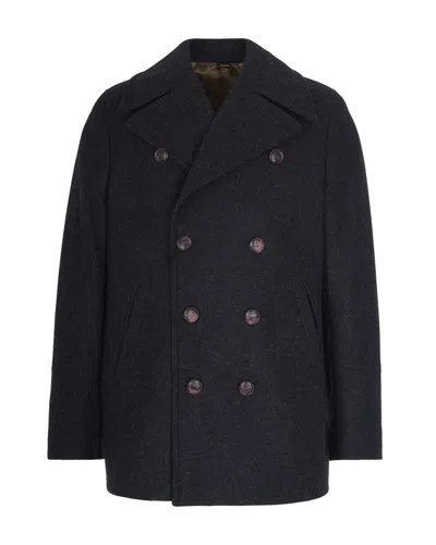 Suithomme Double-breasted Black Wool Blend Coat With Large Notch Lapel In Black