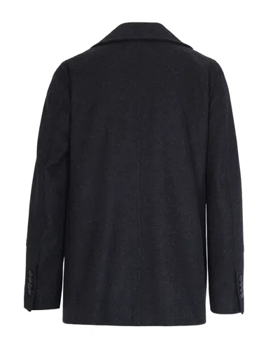 Suithomme Double-breasted Black Wool Blend Coat With Large Notch Lapel In Black