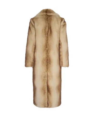 Stand Studio Straight Silhouette Electric Red Synthetic Fur Coat In Brown