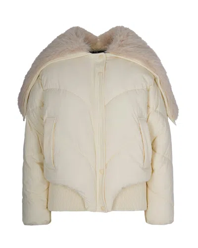 Patrizia Pepe Oversized Short Bomber Jacket With Fluffy Collar In Wooly White In White
