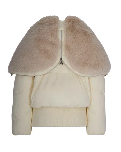 Patrizia Pepe Oversized Short Bomber Jacket With Fluffy Collar In Wooly White In White