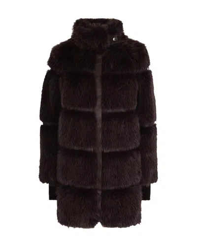 Patrizia Pepe Brown Fluffy Midi Coat In Brown