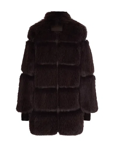 Patrizia Pepe Brown Fluffy Midi Coat In Brown