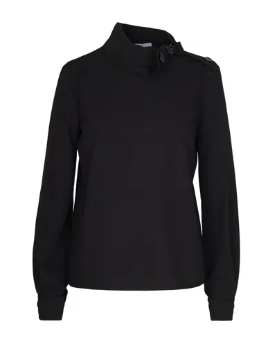 Patrizia Pepe Structured High-neck Top With Textured Fabric And Decorative Button Detail In Black
