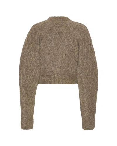 Rotate Birger Christensen Cropped Cardigan With Textured Cable Knit In Brown