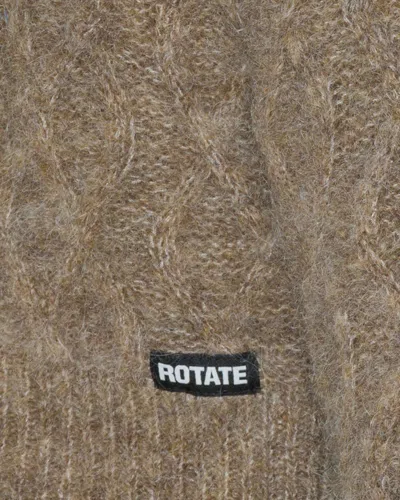 Rotate Birger Christensen Cropped Cardigan With Textured Cable Knit In Brown