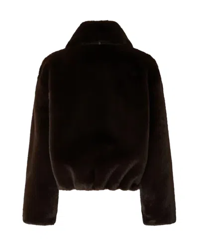 Pinko Cropped Brown Coat With Faux Fur Texture In Brown