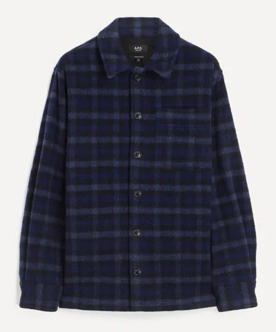 Apc A.p.c. A.p.c. Stanley Checked Wool Overshirt In Blue