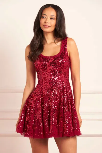 Needle & Thread Sequin Ribbon Scoop Neck Micro Mini Dress In Red